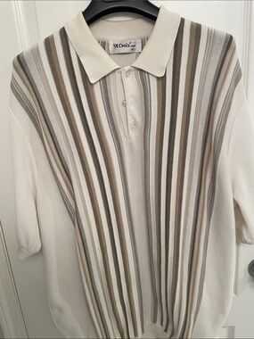 St. Croix Cream Polo with Vertical Brown & Gray Stripes